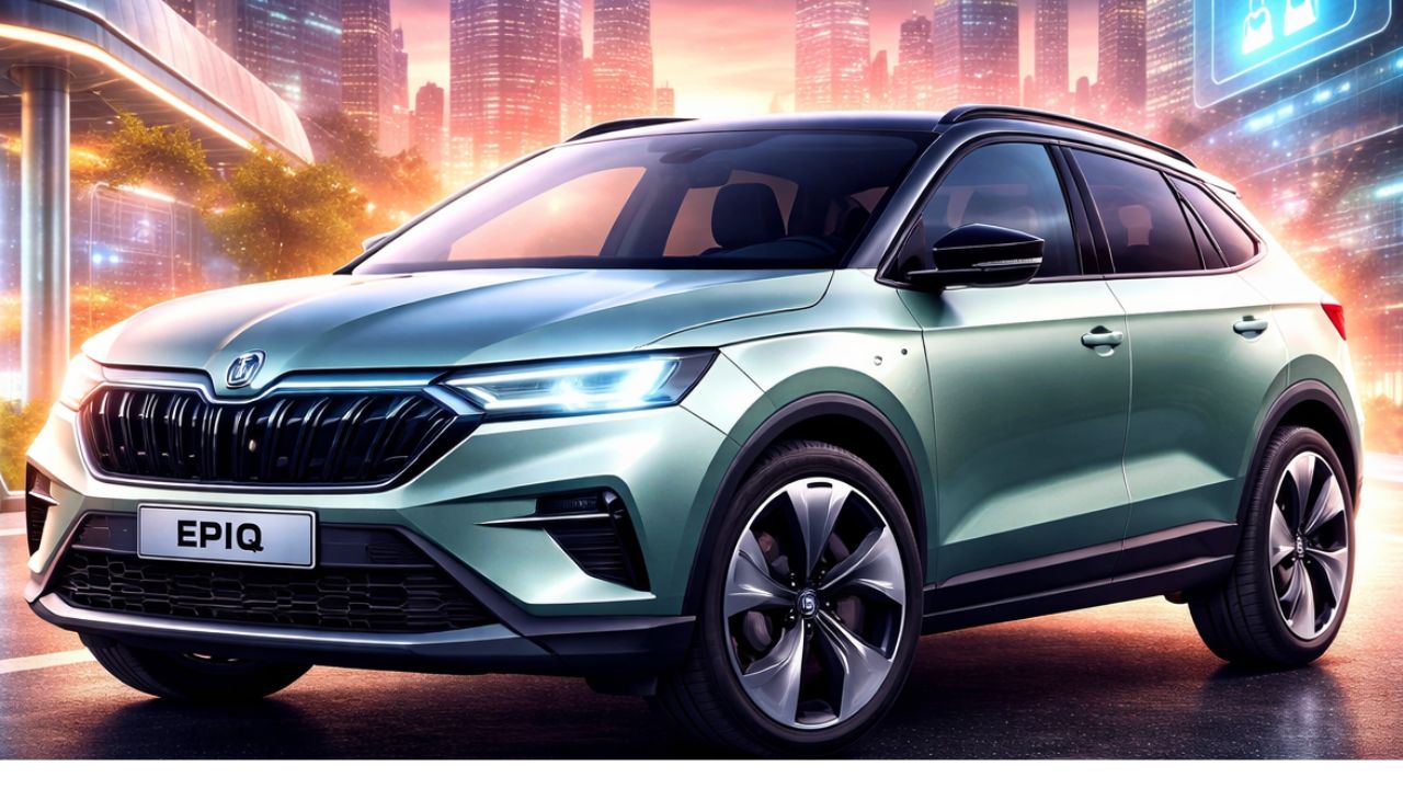 Skoda Epiq in futuristic cityscape
